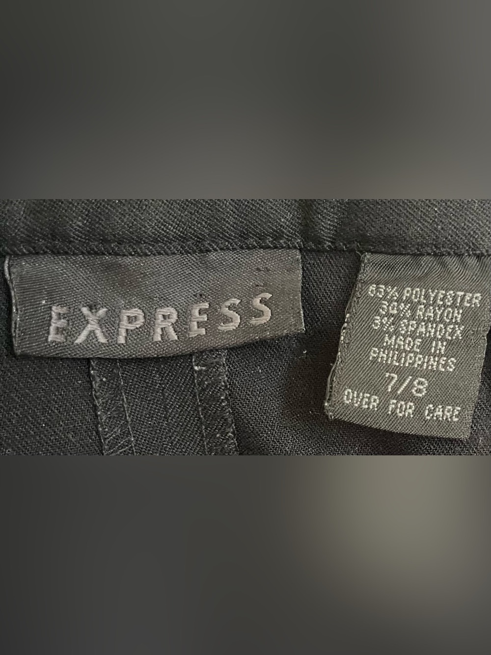 Express Women’s Black Straight Leg Pants w/Extended Tab Button Closure, Size 7/8 - Picture 5 of 8